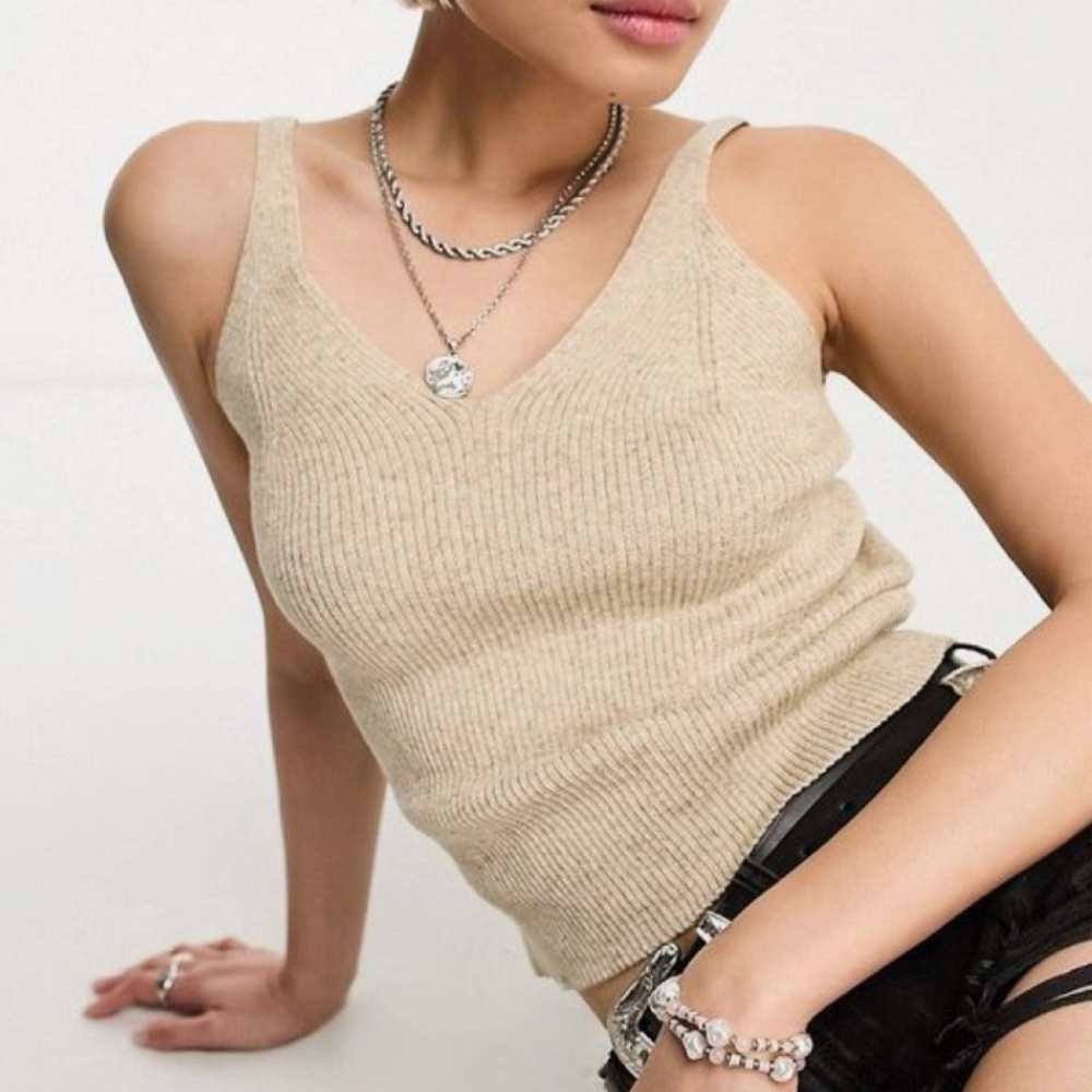 Only Ribbed Knit‎ Sweater Tank in Oatmeal Size M Stretch Summer Beach